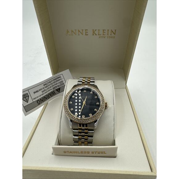 Anne Klein 12/7743BMTT Women’s 36mm Crystal Accent Black MOP Dial Watch – NWT - Picture 7 of 7